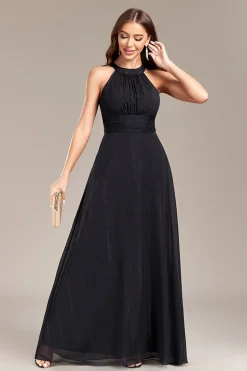 Preto A Line Halter Long Prom Dress com Costas Abertas