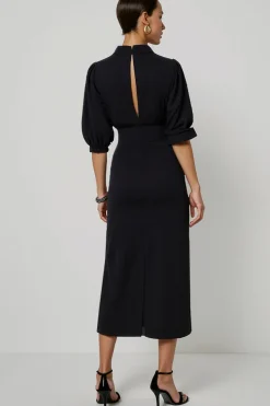 Preto A Line Keyhole Vestido Semi Formal com Sash