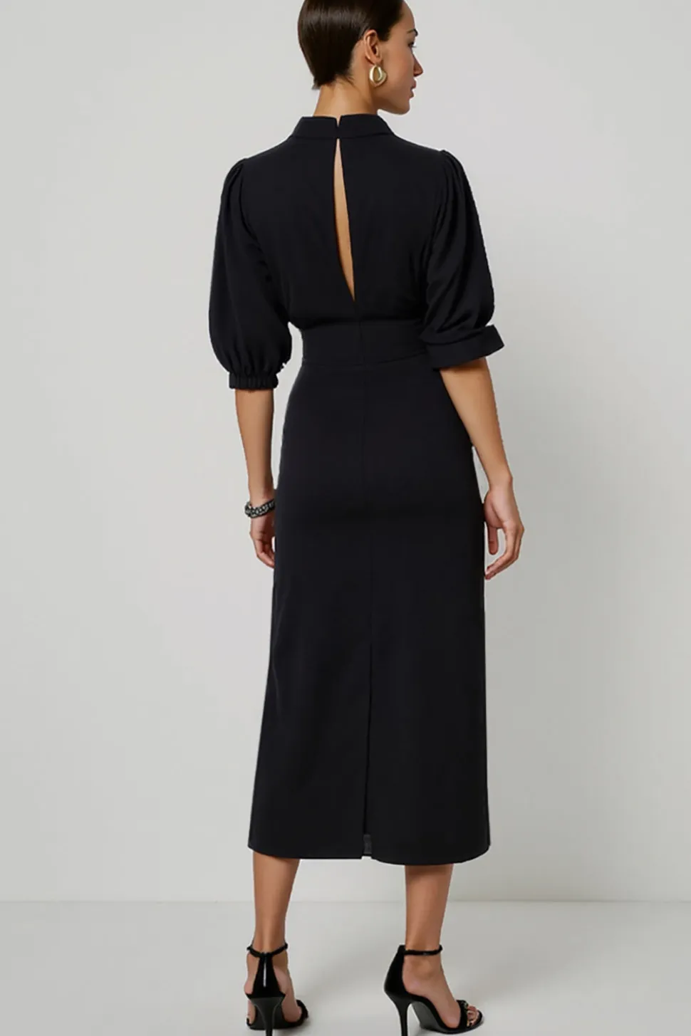 Preto A Line Keyhole Vestido Semi Formal com Sash