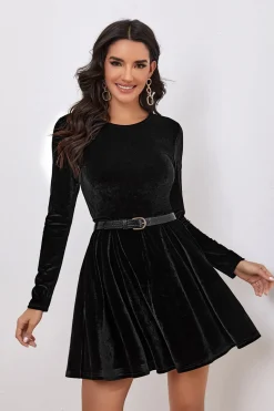 Preto A Line Mangas Longas Cocktail Party Dress