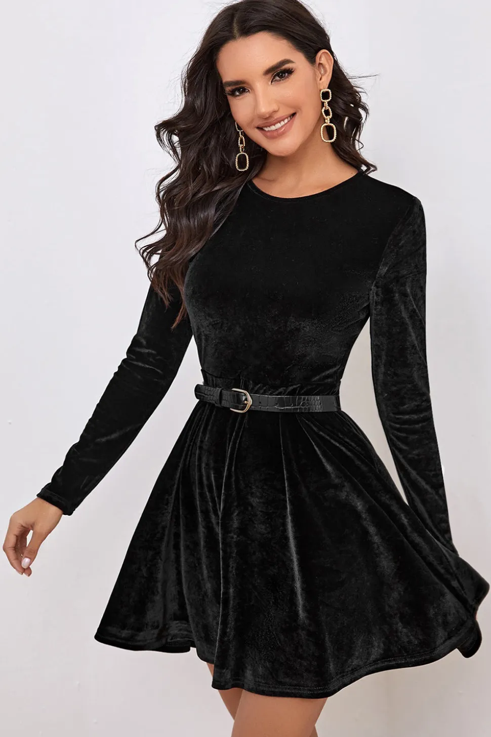 Preto A Line Mangas Longas Cocktail Party Dress