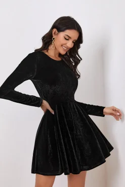 Preto A Line Mangas Longas Cocktail Party Dress