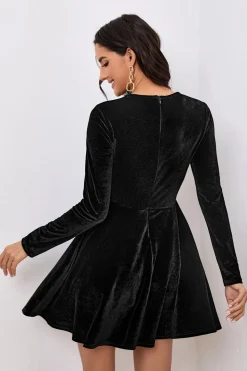 Preto A Line Mangas Longas Cocktail Party Dress