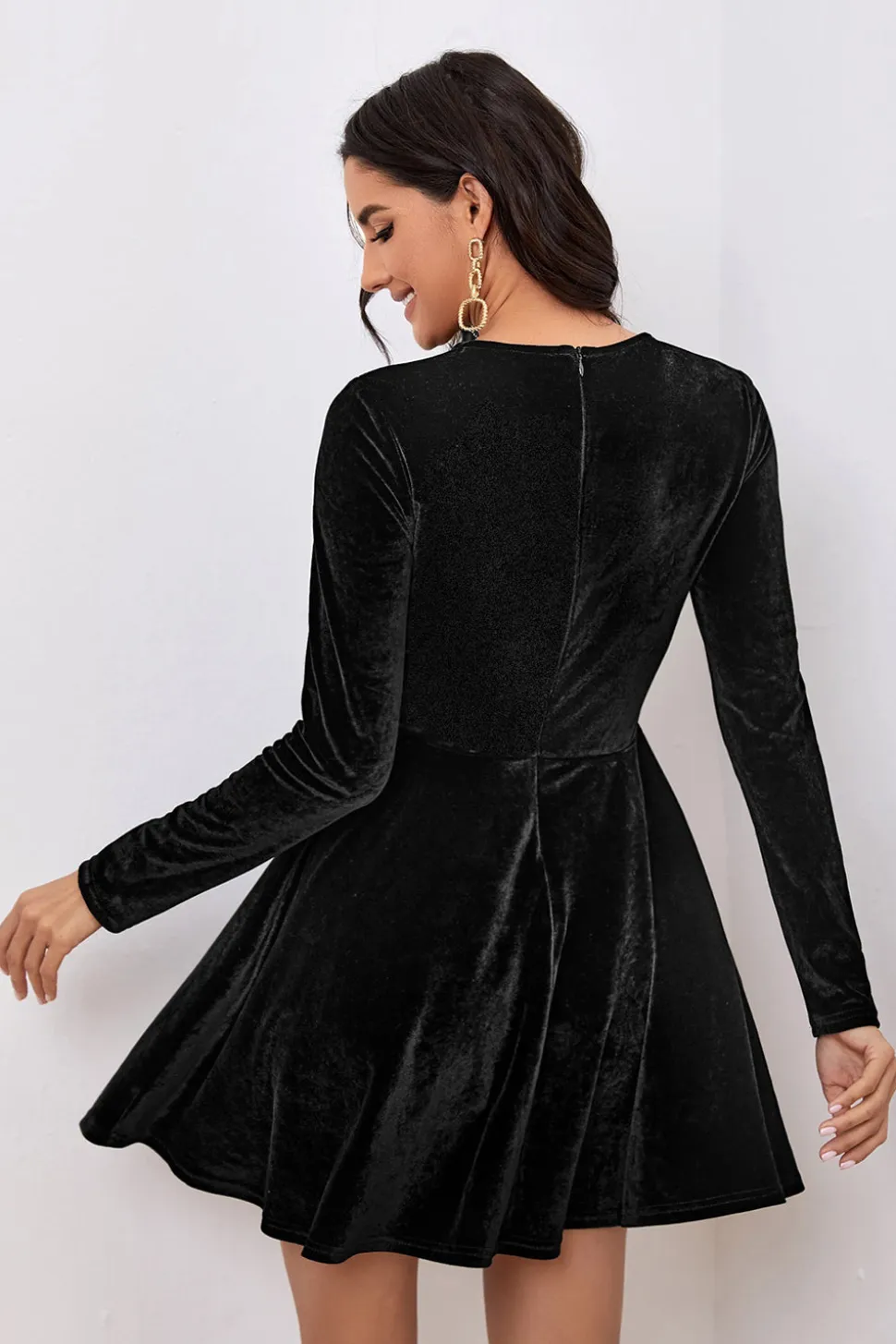 Preto A Line Mangas Longas Cocktail Party Dress