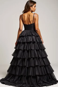 Preto A Line Spaghetti Correias Plissado Cetim Prom Dress