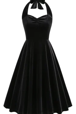 Preto A Line Spaghetti Correias Vestido Vintage Curto