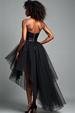 Preto A Line Sweetheart High-Low Vestido Formal