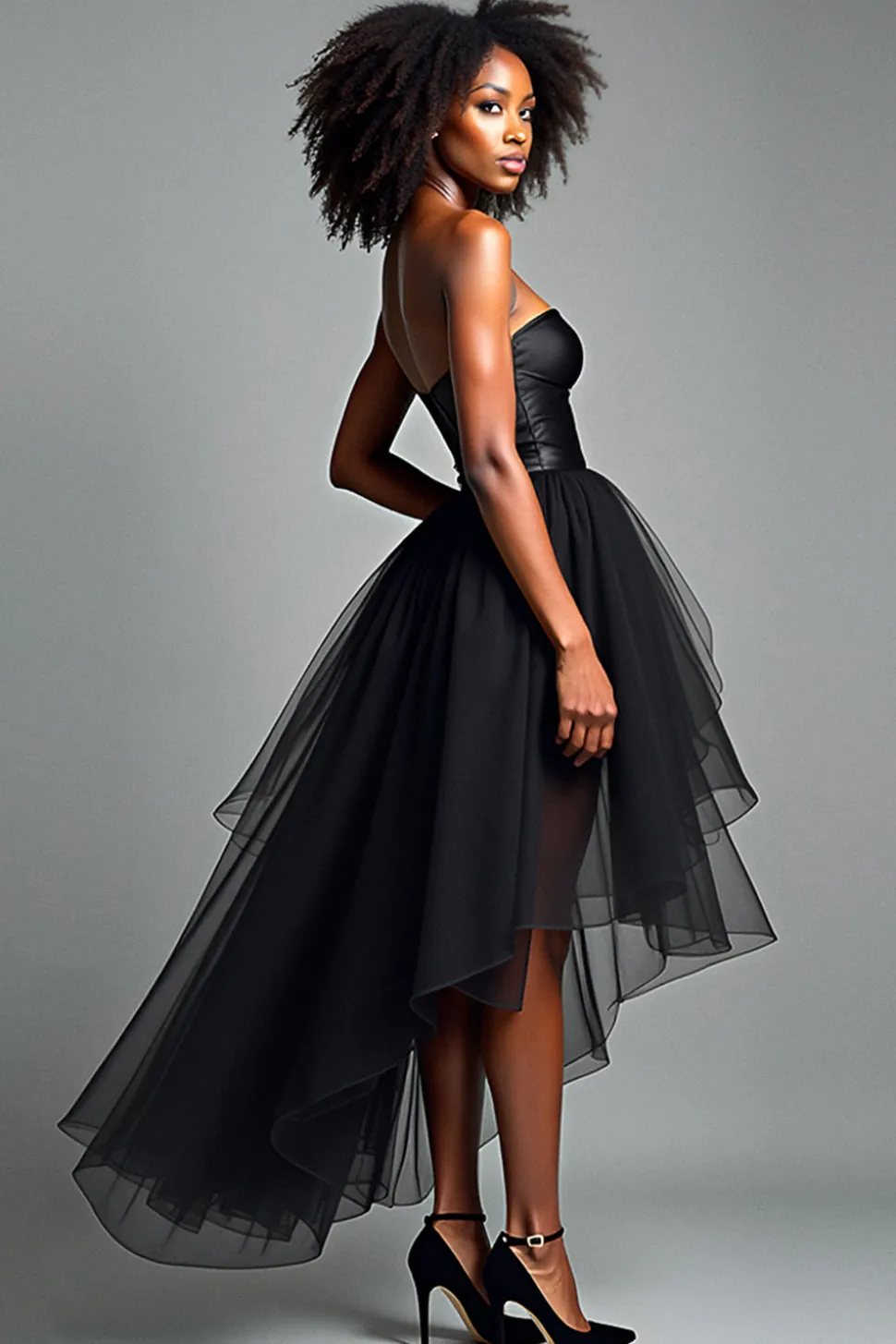 Preto A Line Sweetheart High-Low Vestido Formal