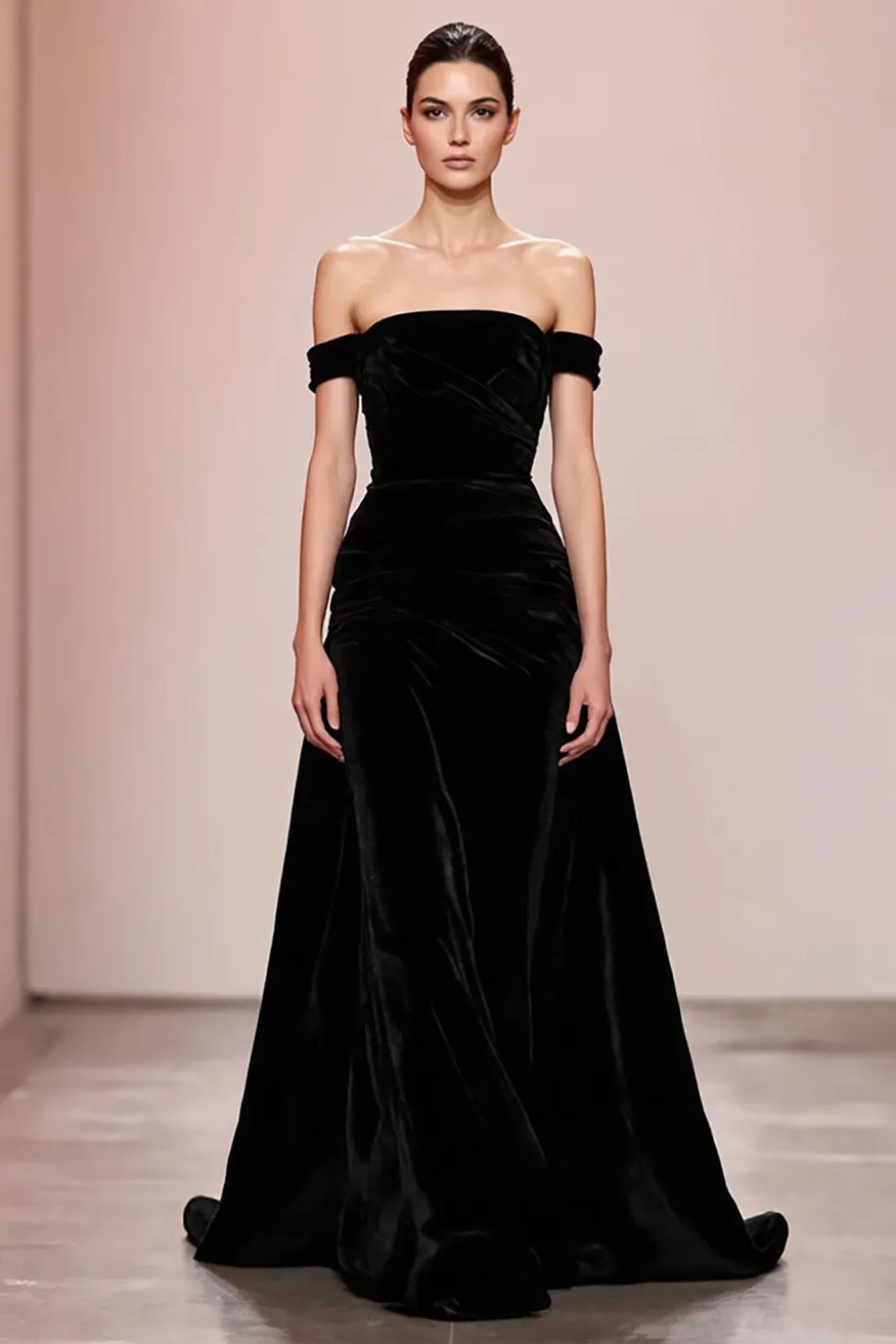 Preto A Line Velvet Off The Shoulder Long Evening Dress