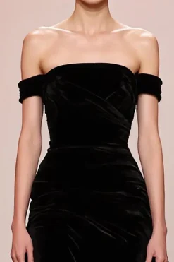 Preto A Line Velvet Off The Shoulder Long Evening Dress