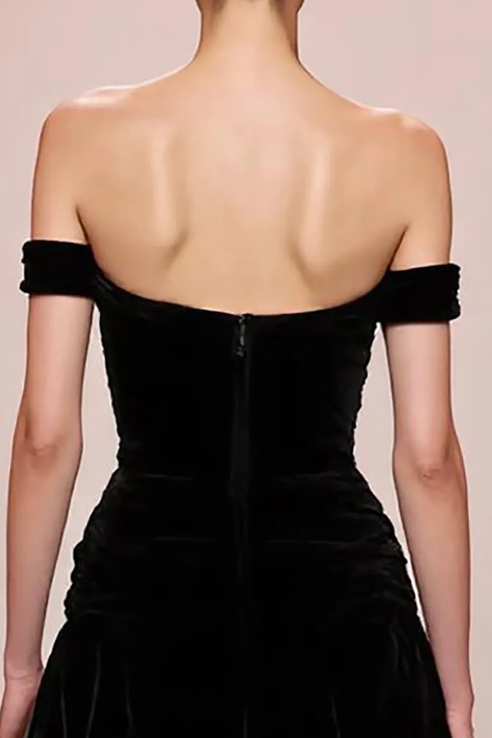 Preto A Line Velvet Off The Shoulder Long Evening Dress