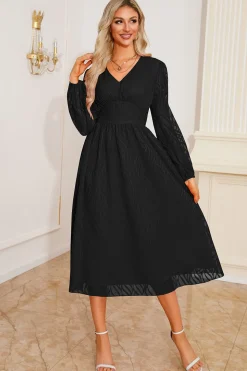 Preto A Line V-Neck Vestido Mãe com Mangas Longas