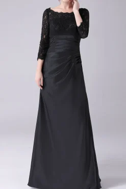 Preto A-line Barco Pescoço Mangas Longas Mãe do Vestido da Noiva