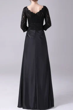 Preto A-line Barco Pescoço Mangas Longas Mãe do Vestido da Noiva