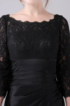 Preto A-line Barco Pescoço Mangas Longas Mãe do Vestido da Noiva