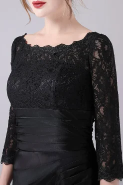 Preto A-line Barco Pescoço Mangas Longas Mãe do Vestido da Noiva