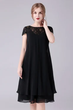 Preto A-line Cap Mangas Joelho Comprimento Mãe do Vestido da Noiva