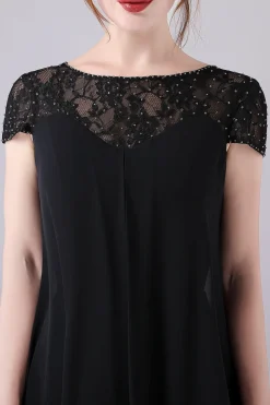 Preto A-line Cap Mangas Joelho Comprimento Mãe do Vestido da Noiva