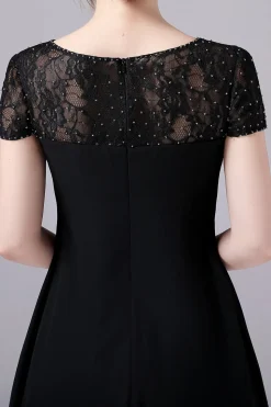 Preto A-line Cap Mangas Joelho Comprimento Mãe do Vestido da Noiva