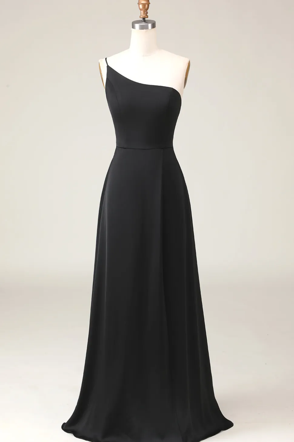 Preto A-line Chiffon Um Ombro Andar Comprimento Vestido Madrinha