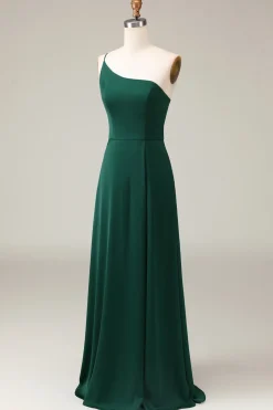 Preto A-line Chiffon Um Ombro Andar Comprimento Vestido Madrinha
