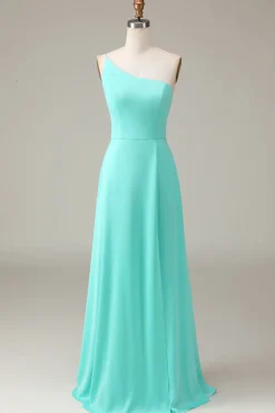 Preto A-line Chiffon Um Ombro Andar Comprimento Vestido Madrinha