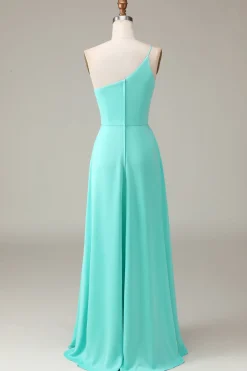 Preto A-line Chiffon Um Ombro Andar Comprimento Vestido Madrinha