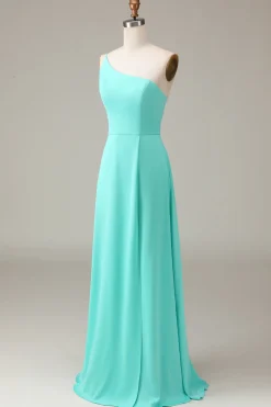 Preto A-line Chiffon Um Ombro Andar Comprimento Vestido Madrinha