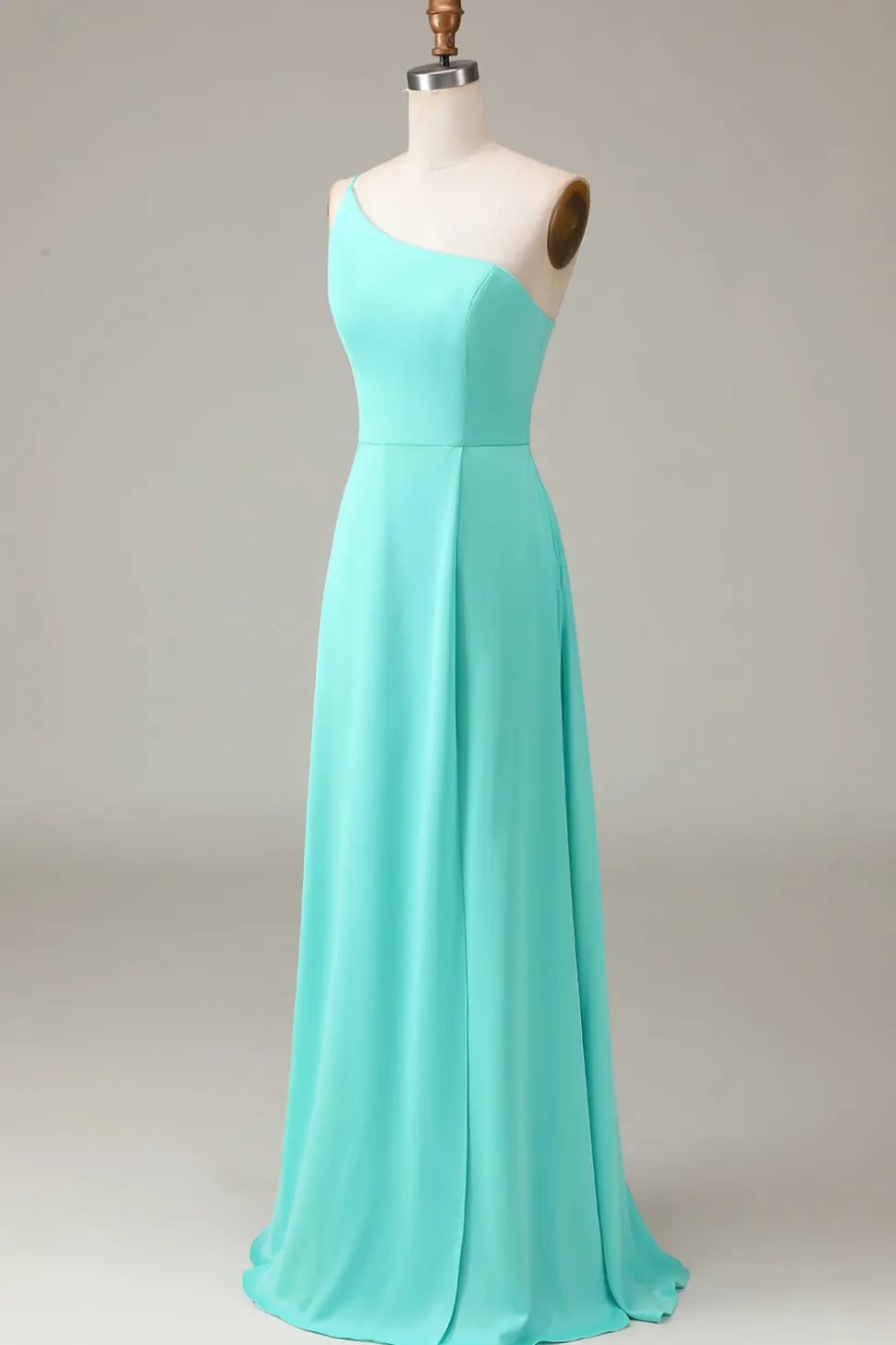 Preto A-line Chiffon Um Ombro Andar Comprimento Vestido Madrinha