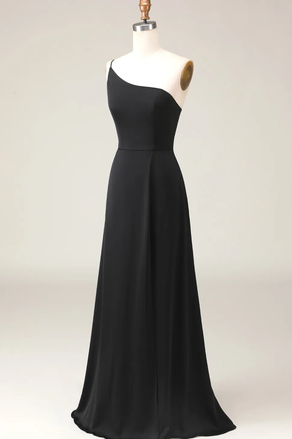 Preto A-line Chiffon Um Ombro Andar Comprimento Vestido Madrinha
