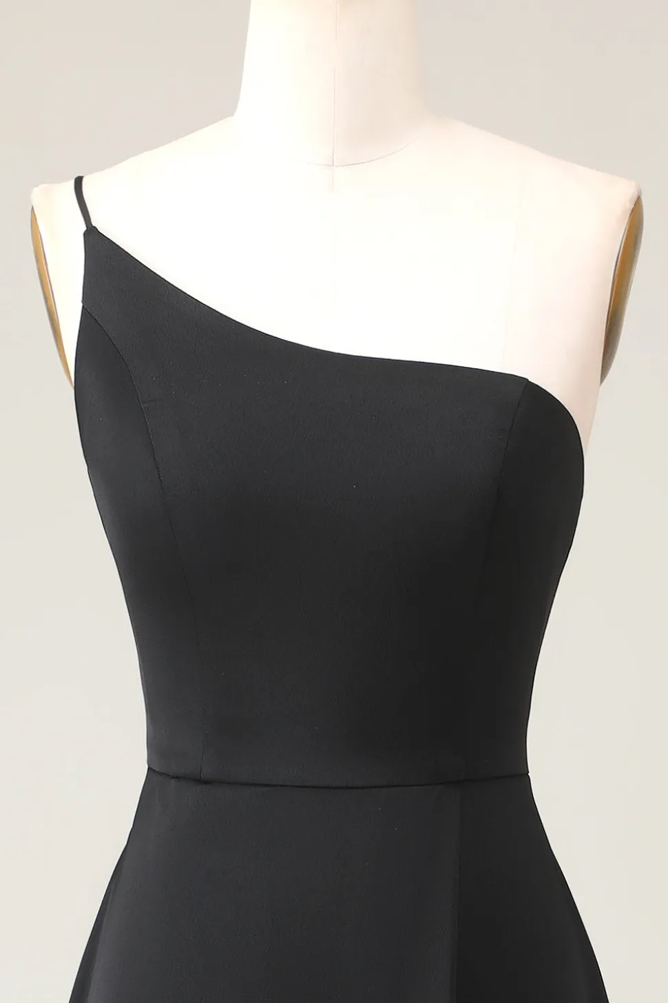 Preto A-line Chiffon Um Ombro Andar Comprimento Vestido Madrinha