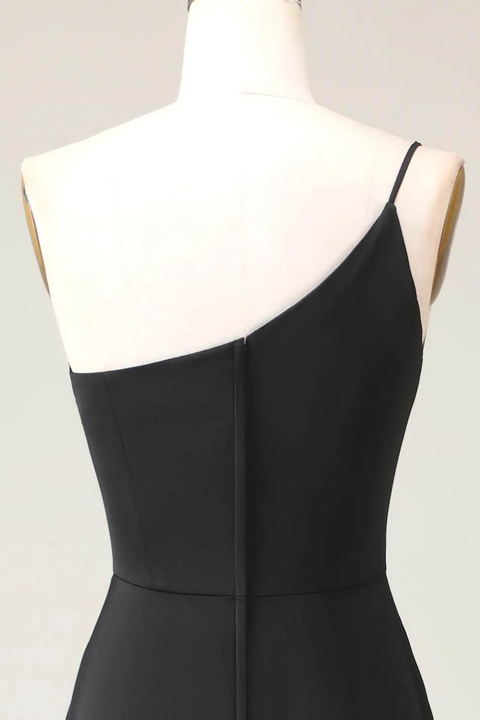 Preto A-line Chiffon Um Ombro Andar Comprimento Vestido Madrinha