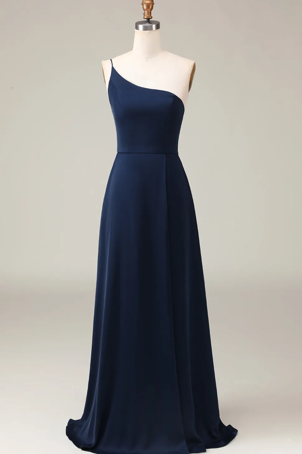 Preto A-line Chiffon Um Ombro Andar Comprimento Vestido Madrinha