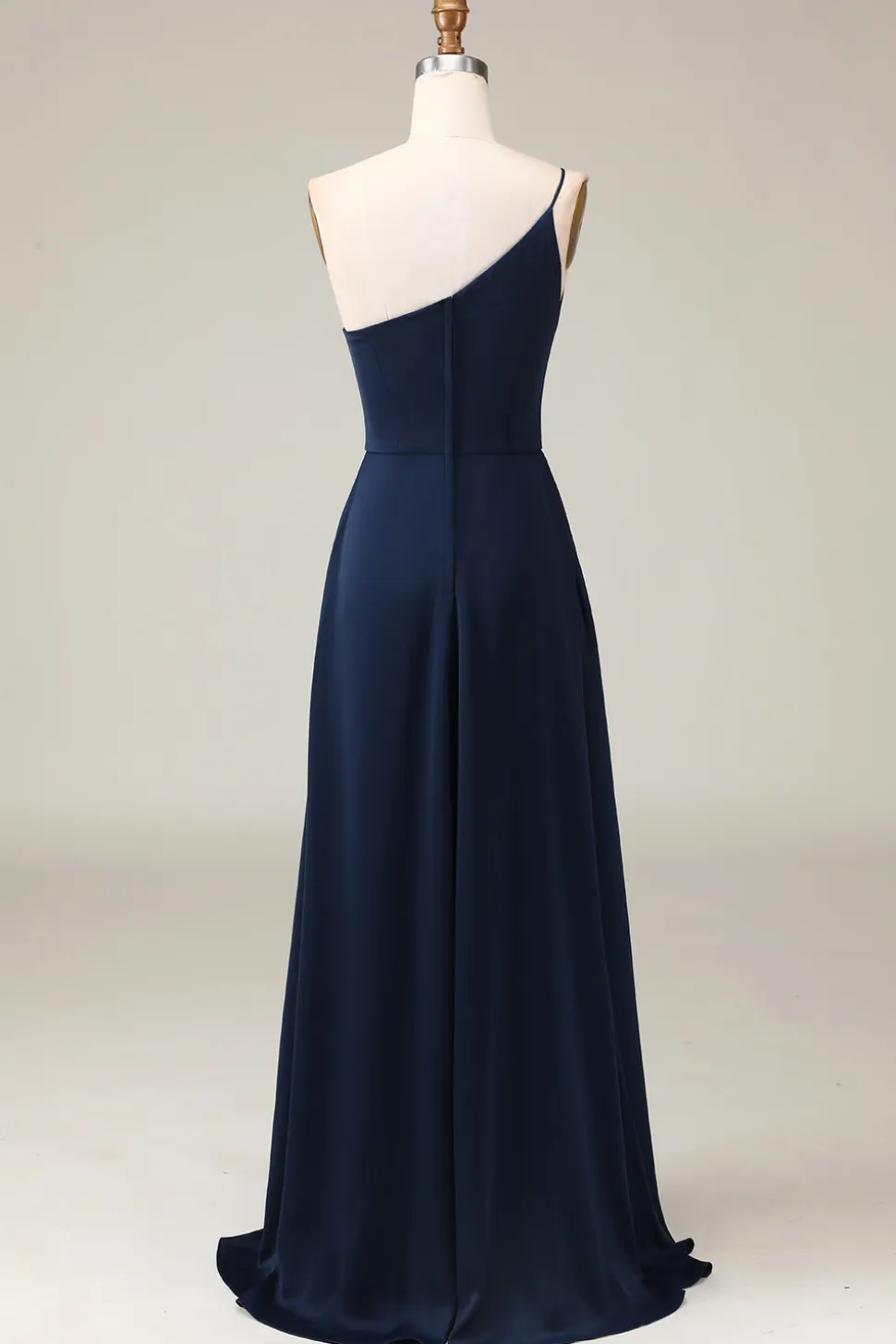Preto A-line Chiffon Um Ombro Andar Comprimento Vestido Madrinha