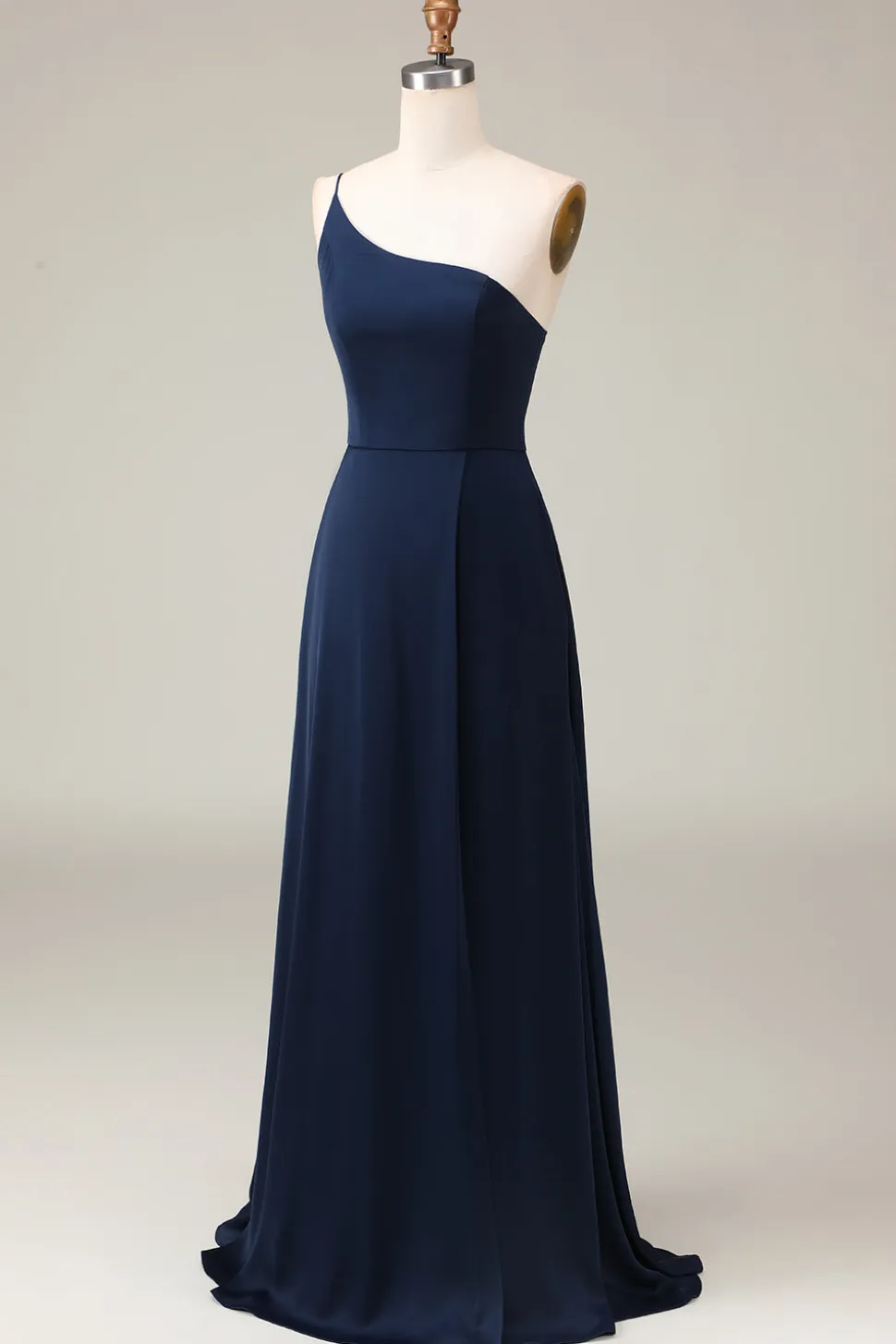 Preto A-line Chiffon Um Ombro Andar Comprimento Vestido Madrinha