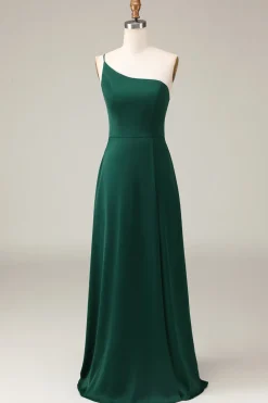 Preto A-line Chiffon Um Ombro Andar Comprimento Vestido Madrinha
