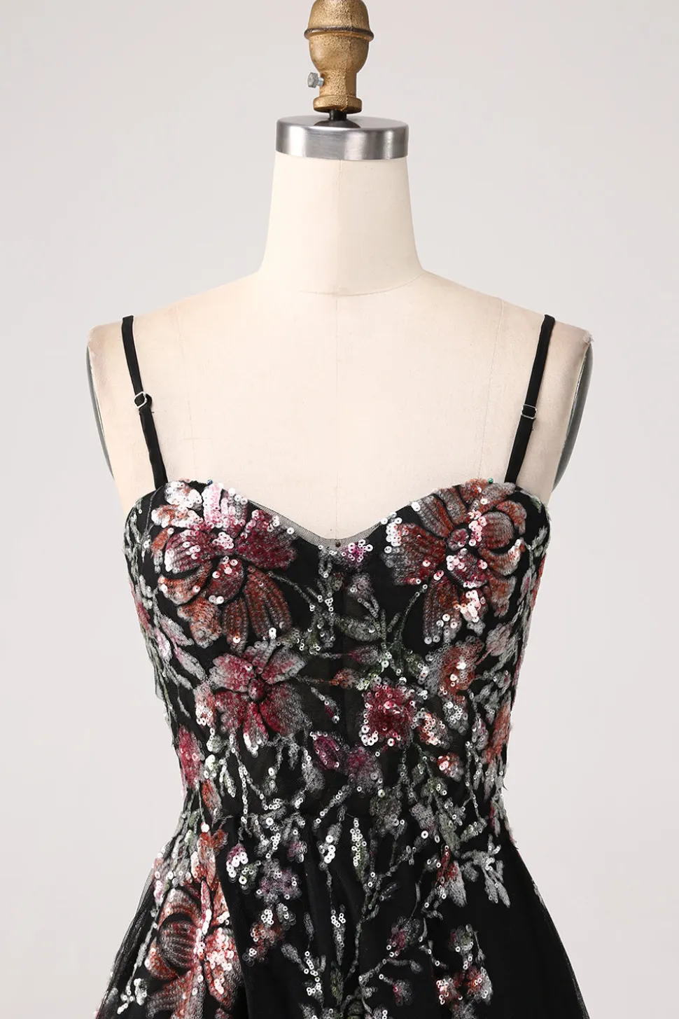 Preto A-Line Flor Sequins Long Corset Prom Dress