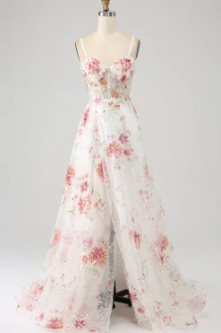 Preto A-Line Flor Sequins Long Corset Prom Dress