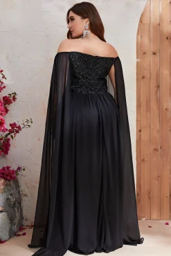 Preto A-line Off The Shoulder Chiffon Long Prom Dress