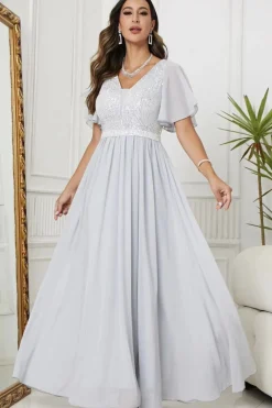 Preto A-Line V Neck Long Prom Dress com Sequins