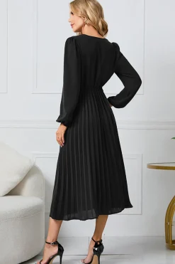 Preto A-Line Wrap Mangas Longas Vestido de Festa Longo