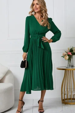 Preto A-Line Wrap Mangas Longas Vestido de Festa Longo