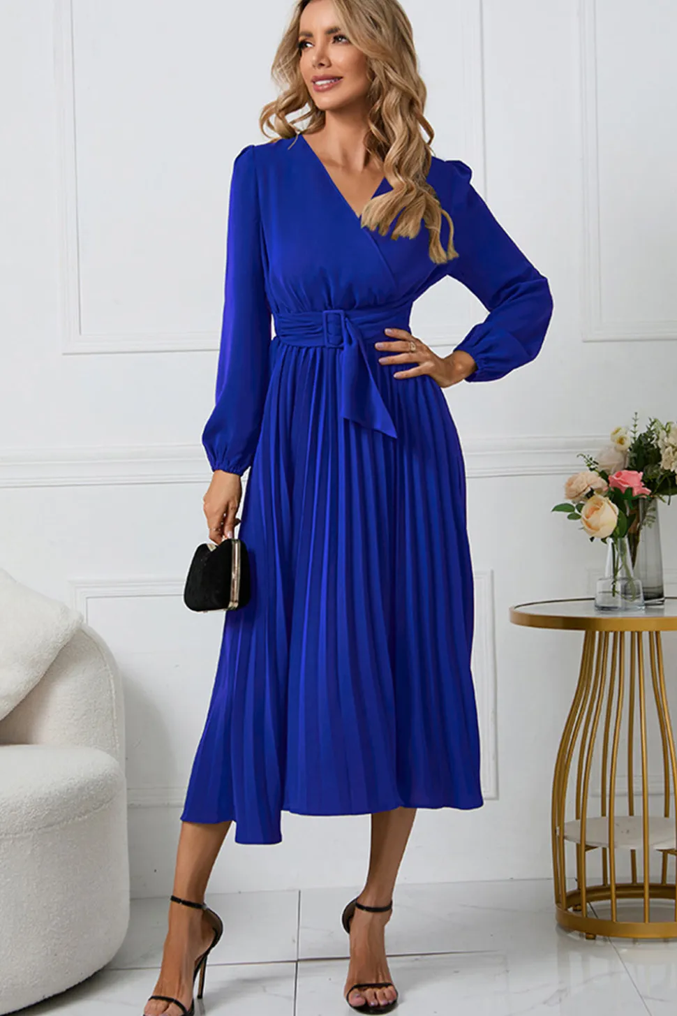 Preto A-Line Wrap Mangas Longas Vestido de Festa Longo