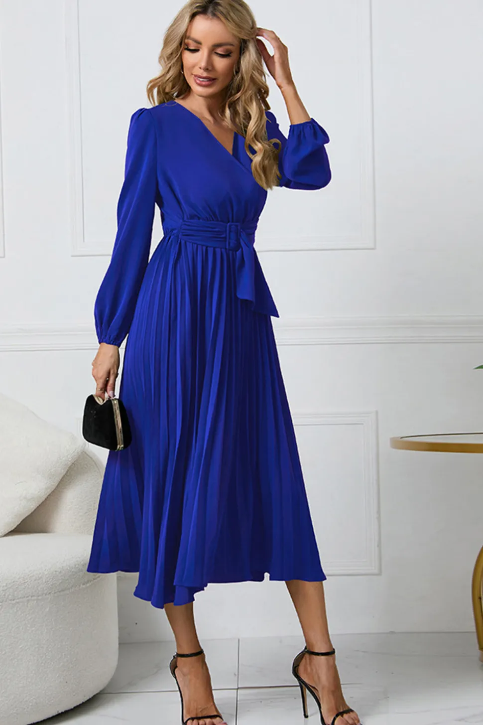 Preto A-Line Wrap Mangas Longas Vestido de Festa Longo