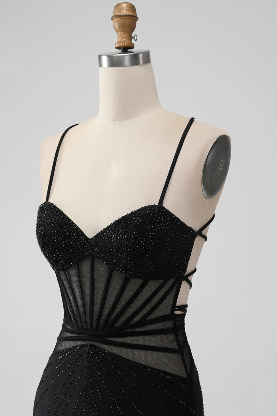 Preto Apertado Esparguete Correias Corset Vestido Curto Homecoming com Missangas