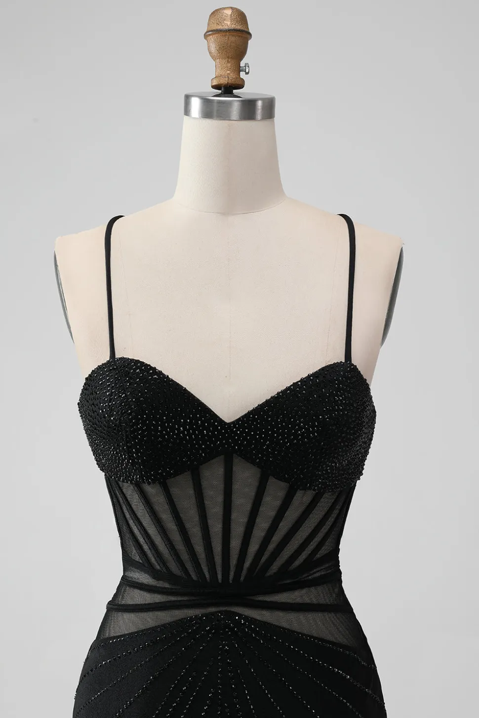 Preto Apertado Esparguete Correias Corset Vestido Curto Homecoming com Missangas