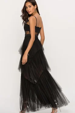 Preto Assimétrico Tule Vestido de Festa