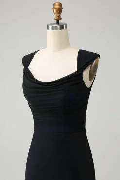 Preto azul sereia capuz pescoço longo vestido de dama de honra