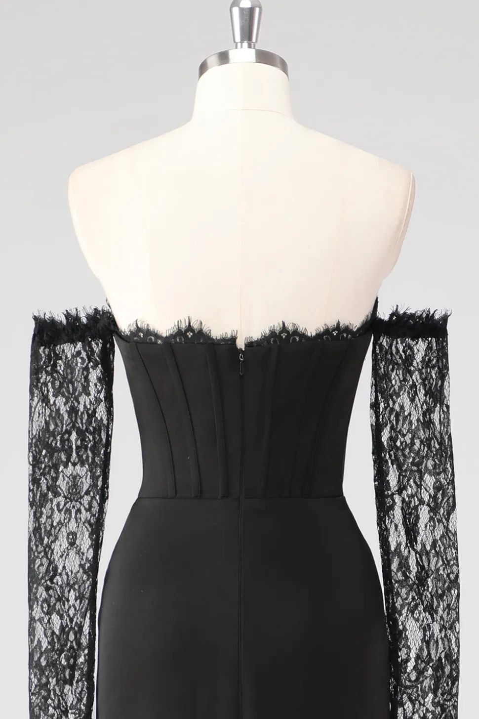 Preto Bainha Corset Cold Shoulder Renda Vestido Formal Com Mangas Longas
