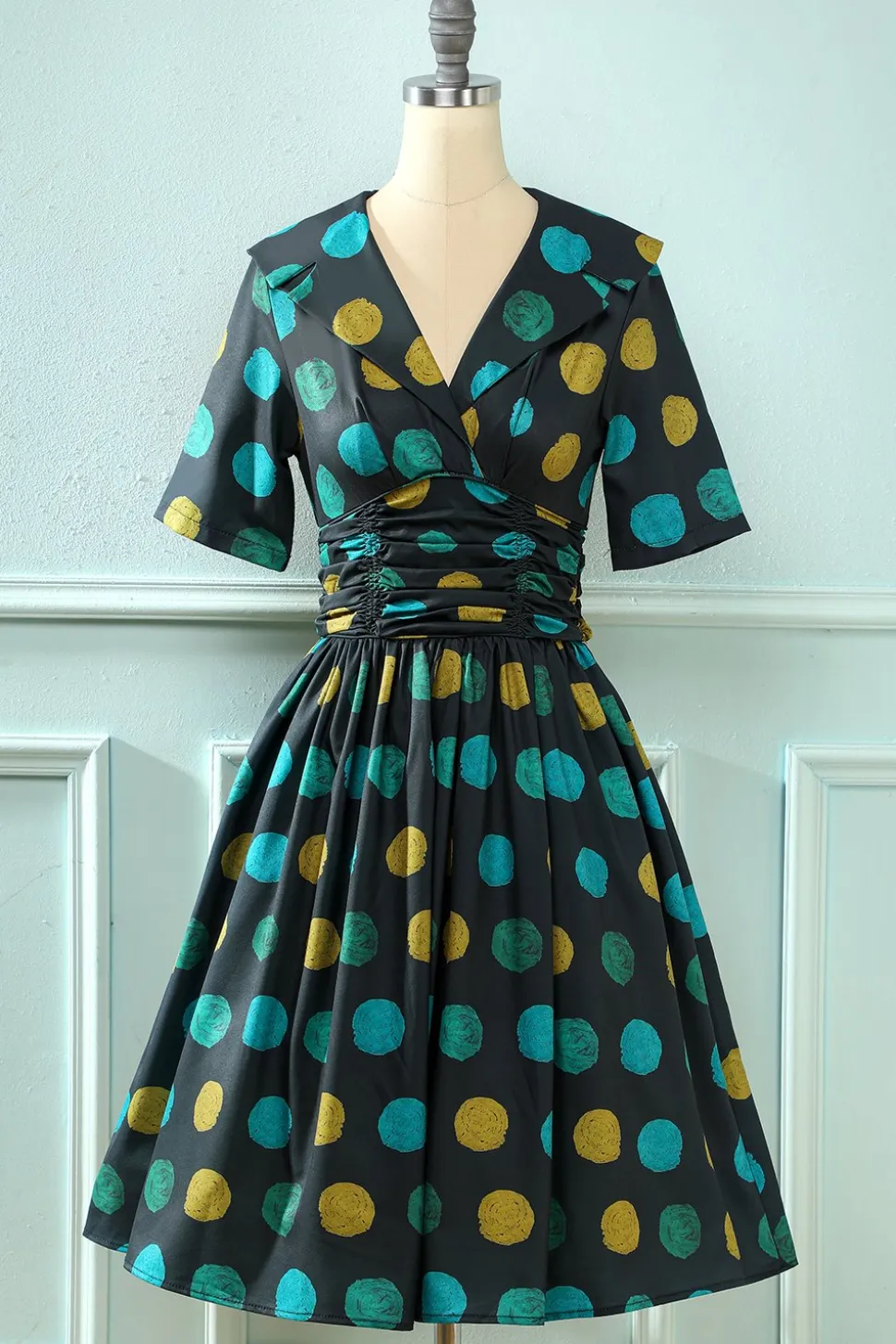 Preto Big Polka Dots 1950s Vintage Dress